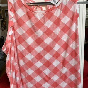 Crown & Ivy Peach Checked Tank Top with Tie Back